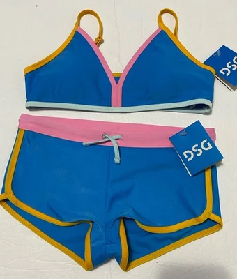Girls DSG 2 Piece Swim Set Bikini Top & Hem Swim Shorts Sz Medium FLAWS AS SEEN - Image 1 of 4
