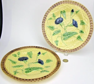 2 Bordallo Pinheiro Yellow Blue Green 9.5" Majolica MORNING GLORY Napkin Plates - Picture 1 of 5