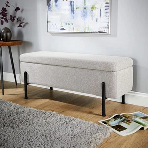 Storage Ottoman Grey Boucle Teddy Fur Metal Legs Compact Bench Furniture Seat - Picture 1 of 8