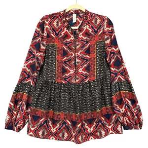 Blusa Bohemia Konrad Joseph Multicolor Manga Larga Estampada Botón Frontal Mediana - Imagen 1 de 7