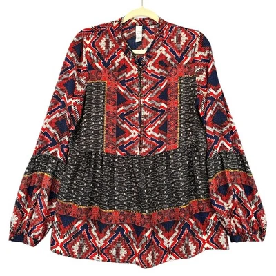 Blusa Bohemia Konrad Joseph Multicolor Manga Larga Estampada Botón Frontal Mediana Foto 1 de 4