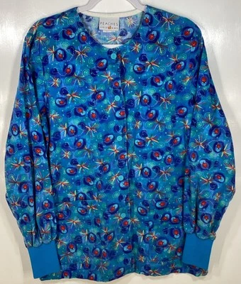 Scrub Jacket Top womens size S Small Ladybugs & Fireworks Summer Nights Coat - Image 1 of 3