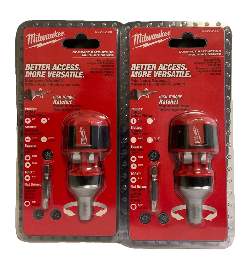 Lot Of 2 Milwaukee Compact Ratcheting Multi-Bit Driver - Black/Red #48-22-2330 - Image 1 of 3