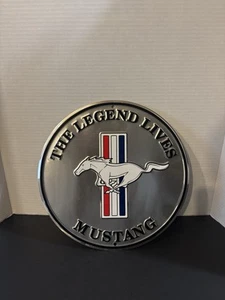 Ford Mustang The Legend Lives 12" Round Silver Embossed Metal Tin Sign Garage - Picture 1 of 8