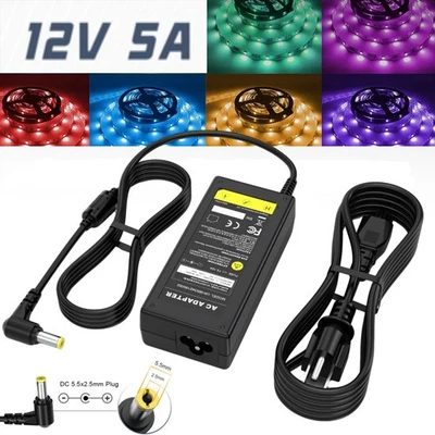 60W 12V 5A 5.5mm 2.5mm AC DC Power Supply Adapter for 5050 3528 LED Strip Light - Image 1 of 4