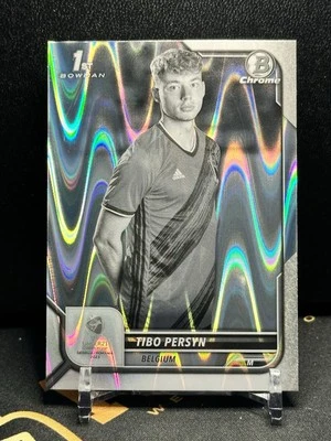 2022 Bowman Chrome UEFA U-21 Tibo Persyn - 1st Bowman Black White Raywave SP RC - Image 1 of 2