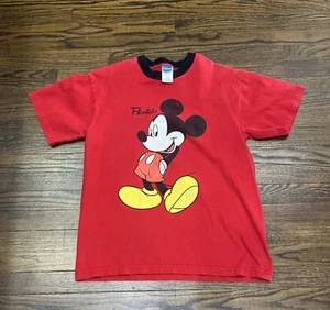 Disney Mickey Mouse Graphic Print Ringer T Shirt Mens Large Red Cotton - Picture 1 of 4