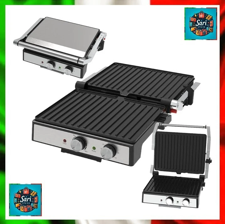 DCG 👉 Griglia Elettrica 2200W Piastra Grill Apribile 180° Antiaderente Panini Carne