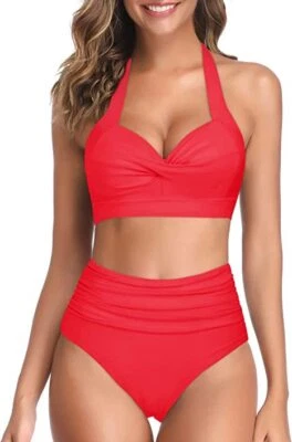 Damen High Waist Retro 2Tlg. Bademode Schwarz Mehrfarbig Bikini Set Sexy - Bild 1 von 4