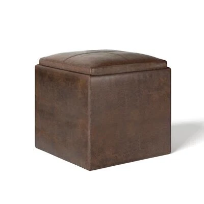 Rockwood 18 inch Wide Contemporary Square Cube Storage Ottoman with Tray in Dist - Image 1 of 4