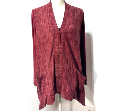 Cárdigan Logo by Lori Goldstein imitación gamuza mangas bolsillos rojo talla mediana Foto 1 de 4