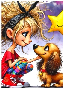 CUTE PUPPY LOVE * Custom ACEO * Fun Novelty * WHIMSICAL * Art Card * ATC - Picture 1 of 2