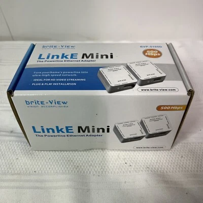 Brite-View LinkE Mini 500 Mbps Powerline Ethernet Adapter BVP-5100D New - Image 1 of 4
