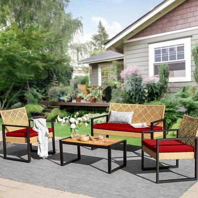 4x Juego de muebles de mimbre para exteriores Juego de muebles de patio de ratán Juego de conversación al aire libre Foto 1 de 4