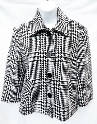 Abrigo Chaqueta Blazer Ralph Lauren Mujer Negro Blanco Espiga Lana Cuadros 8 M Foto 1 de 3