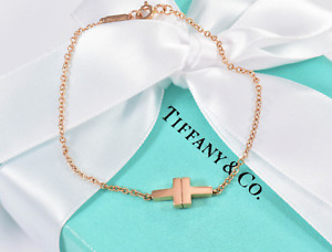 Tiffany & Co 18K Rose Gold T Square Single Chain 6.5" Bracelet in Box Rare Love