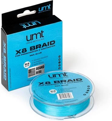 UNCLE MO'S TACKLE 30ib Sea Blue PE 8 Strand Fishing Braid Line - High Strength, 150 Yards