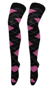 Ladies 2pk PINK ARGYLE Design Warmer Over Knee Sock Bargain Deal Stocking Filler - Picture 1 of 1