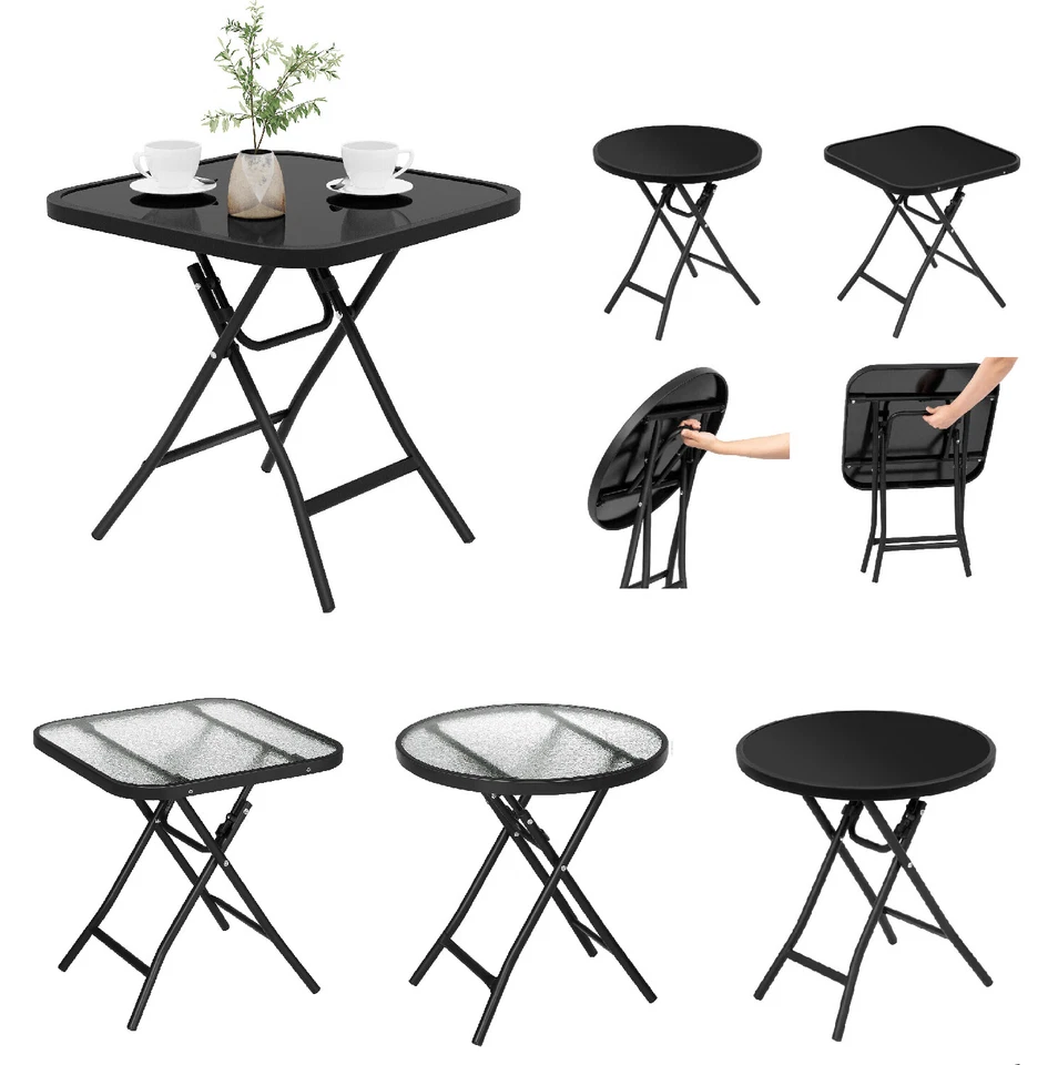 EUGAD Klapptisch Balkontisch Gartentisch Bistrotisch klappbar Schwarz φ46cm Glas