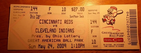 Cincinnati Reds Vs Cleveland  Indians Game Day whole untorn ticket 5/24/2009 Cover