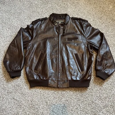 仅会员男式大码棕色皮革拉链夹克外套 — 第 1/4 张图片
