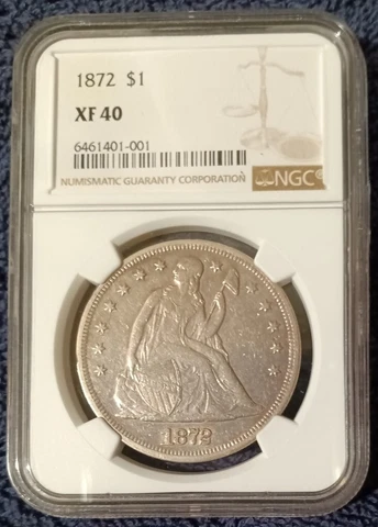 1872 Seated Liberty dollar, NGC XF40, exceptional for the grade Cover