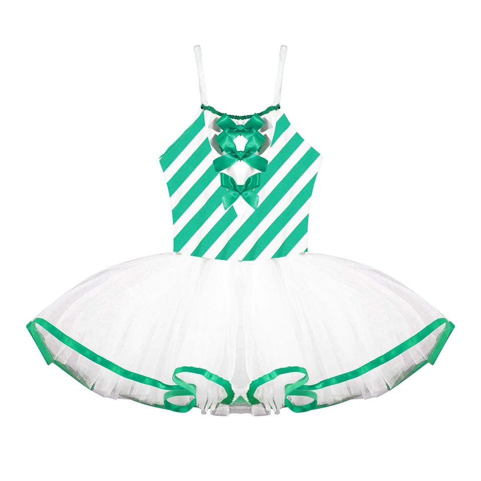 Niños Niñas Lentejuelas Rayas Ropa de Baile Disfraces Navidad Malla Tutú Vestido Leotardo Foto 1 de 1