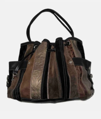 Bolso de Hombro Hobo FOSSIL Gamuza Cuero Retazos-Marrón/Negro Foto 1 de 4