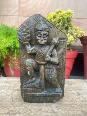  Antigua estatua escultura de dios hindú Hanuman Ji tallada a mano de piedra gris antigua   Foto 1 de 4