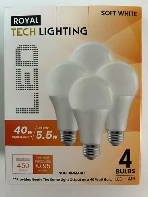 40Watt 4 LED Light Bulbs Soft White 450 Lumens E26 screw base A19 Shape Frosted - Image 1 of 3