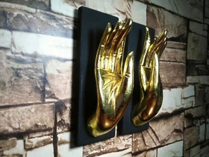 Vintage Paar Holz Hand Gold Kunst begehrt Buddha Wand hängende Skulptur Wohnkultur - Bild 1 von 12