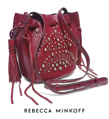 Женская сумка-ведро с заклепками Rebecca Minkoff винная кожа (0152) - Изображение 1 из 4