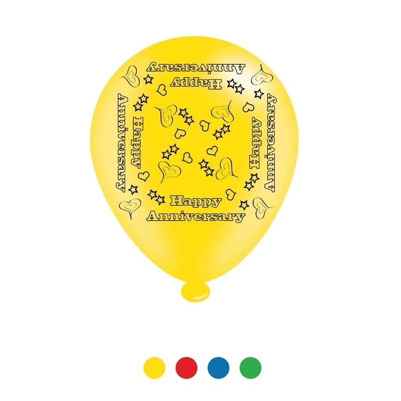 Pack Of 8 Multicoloured Happy Anniversary Latex Party Balloons - Air Fill/Helium - Image 1 of 1