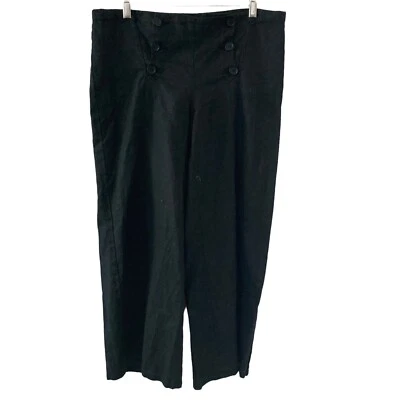 Pantalones Max Studio Negro Lino Mujer Talla 10 Ligeros Capitanes Botones Pierna Ancha Foto 1 de 4