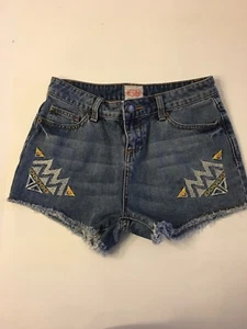 GB Junior Blue Jean Shorts Denim Embroidered White/Yellow Size 1 - Picture 1 of 7