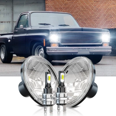 Fit GMC C15 C25 C35 1975-1978 Pair 7" Round LED Headlights High Low Beam - Image 1 of 4