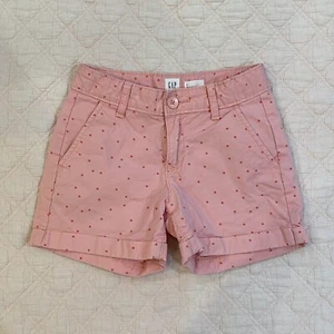 Gap Girls Size 7 Pink Stars Chino Shorts Cuffed Cotton - Picture 1 of 6