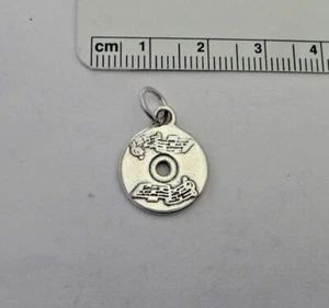 Sterling Silver 15mm Music Notes & Scale on CD LP 45 Record Charm! - Picture 1 of 2
