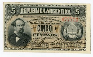 Argentina  … P-5 … 5 Centavos … 1/1/1884 … Choice*AU+*  Serie "P" - Picture 1 of 2