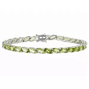 16.04 Ct Marquise Cut Lab Created Peridot 14K White Gold Over Tennis Bracelet 8" - Picture 1 of 6