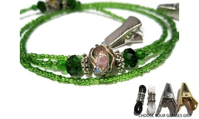 Cadena para gafas con cuentas verdes, correa de cordón para gafas verdes, elige tus empuñaduras Foto 1 de 4