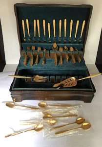 85 Pcs Stanley Roberts Japan Stainless 24K Goldplated Rose Royale Flatware set  - Picture 1 of 12