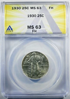 1930 Standing Liberty Quarter  - ANACS MS-63 FH- Mint State 63 Full Head - Image 1 of 4
