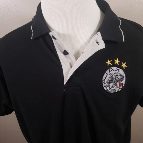 AJAX AMSTERDAM Knit Polo Shirt Soccer Football Embroidered Logo Black Size  XL Cover