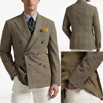 Chaquetas de hombre a cuadros Business Trajes Calce ajustado Solapa de pico Prendas exteriores Doble pecho Foto 1 de 4