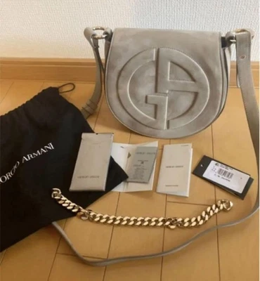 Bolso de Hombro Giorgio Armani Logo Cartera Cuero Gamuza con Bolso para el Polvo USADO ¡Como Nuevo!! Foto 1 de 4