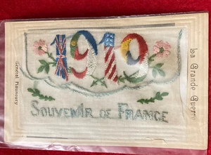 PC PRIMERA GUERRA MUNDIAL 1919 SEDA BORDADA POSTAL RECUERDO DE FRANCIA - Imagen 1 de 2
