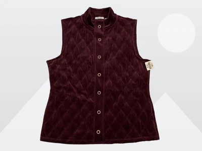 Chaleco de terciopelo a presión completo acolchado con diamantes ciruela oscura Liz & Co para mujer mediano Foto 1 de 4