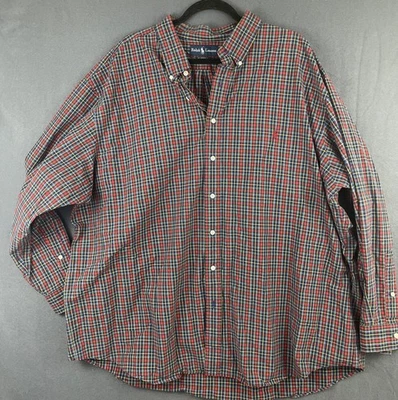 Ralph Lauren Shirt 3XB Long Sleeve Red Blue Plaid Classic Fit Button Down Shirt - Image 1 of 4
