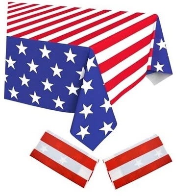 2Pcs Patriotic Tablecloth Disposable, Plastic Rectangle 4th of July Memorial  - Image 1 of 4